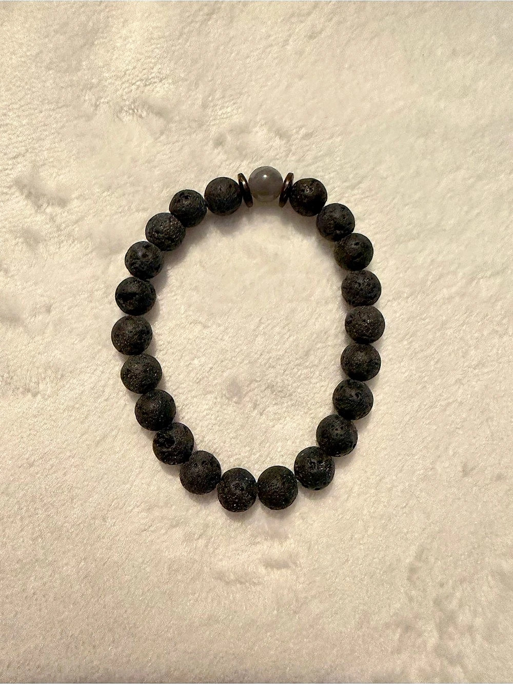 Black Volcanic Rock & Moonstone Stretch Bracelet New